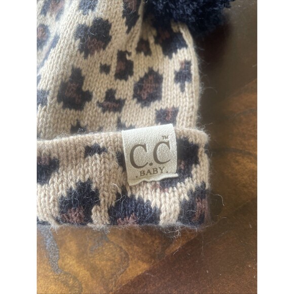 C. C Baby Pom Pom Beenie Hats Leopard Print And Solid Grey - Picture 2 of 12